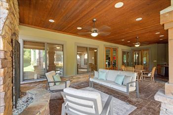 Fireplace in the outdoor covered patios